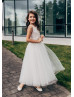 Ivory Lace Tulle Sheer Top Flower Girl Dress